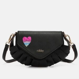 lNikky By Nicole Lee NK12336 Black Ruffle Crossbody Bag Vegan Leather NWT